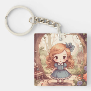 Cute Alice in Wonderland Whimsical Woodland Art Key Ring