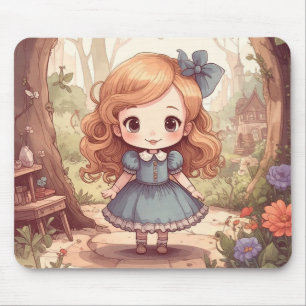 Cute Alice in Wonderland Whimsical Woodland Art Mouse Mat