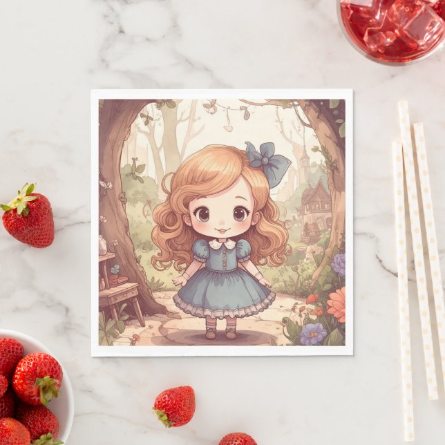 Cute Alice in Wonderland Whimsical Woodland Art Napkin (Insitu)