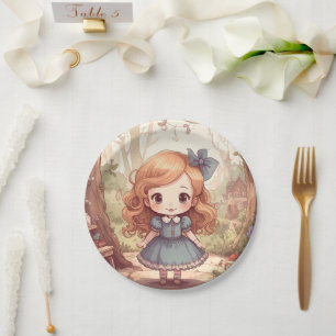 Cute Alice in Wonderland Whimsical Woodland Art Paper Plate