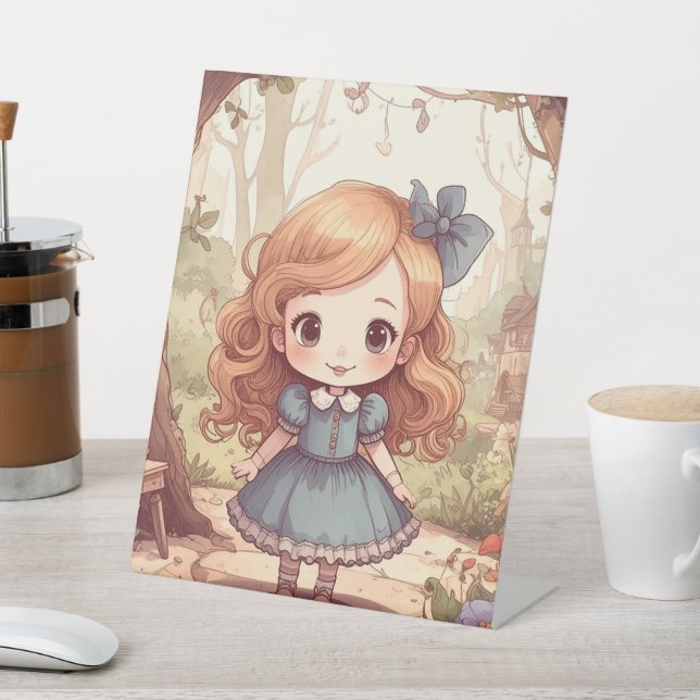 Cute Alice in Wonderland Whimsical Woodland Art Pedestal Sign (In SItu)