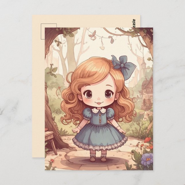 Cute Alice in Wonderland Whimsical Woodland Art Postcard (Front/Back)