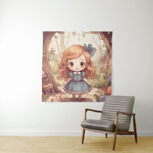 Cute Alice in Wonderland Whimsical Woodland Art Tapestry