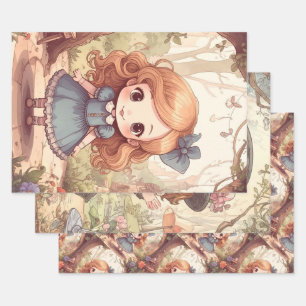 Cute Alice in Wonderland Whimsical Woodland Art Wrapping Paper Sheet