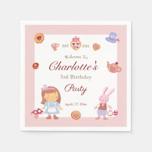 Cute Alice' Tea Party Pink Birthday Pink Napkin