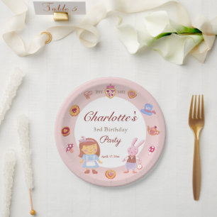 Cute Alice' Tea Party Pink Birthday Pink Paper Plate