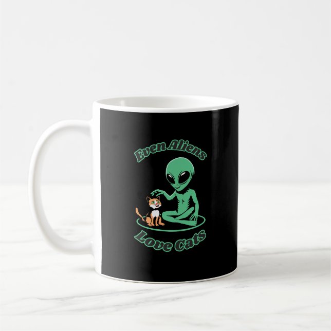 Cute alien and cat. Humourous Coffee Mug (Left)