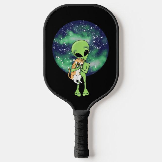 Cute Alien and Cat UFO Pickleball Paddle (Front)