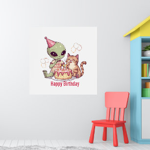 Cute Alien Birthday Party Design Poster