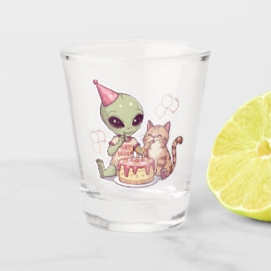 Cute Alien Birthday Party Design Shot Glass
