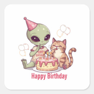 Cute Alien Birthday Party Design Square Sticker