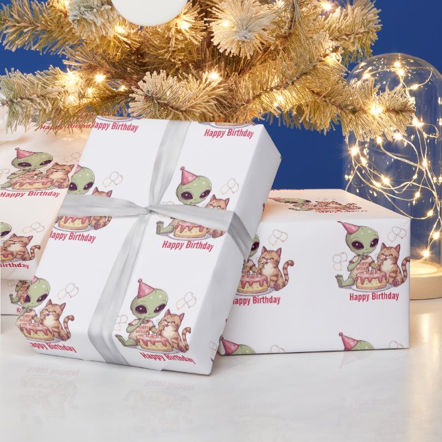 Cute Alien Birthday Party Design Wrapping Paper (Holidays)