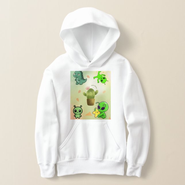 cute alien&cactus hoodie,Add a touch of cosmic cut (Laydown)