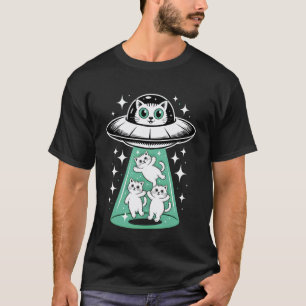 Cute Alien Cat Abduction Funny Space Kitty Design T-Shirt