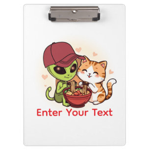 Cute Alien Cat Ramen Kawaii Art Clipboard