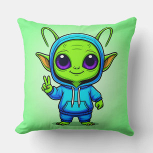 Cute Alien Character Posing in Colourful Outfit Cushion