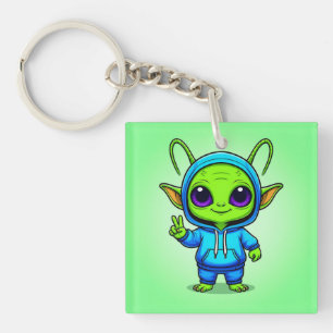 Cute Alien Character Posing in Colourful Outfit Key Ring