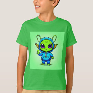 Cute Alien Character Posing in Colourful Outfit T-Shirt