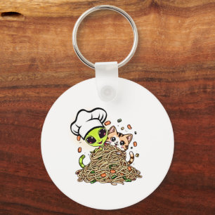 Cute Alien Chef Kitten Key Ring