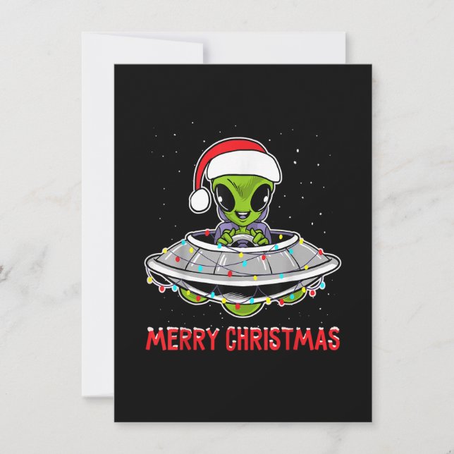 Cute Alien Christmas Tree Lights Xmas Holidays Invitation (Front)