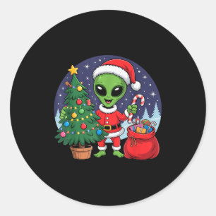 Cute Alien Christmas Tree Lights Xmas Holidays Win Classic Round Sticker