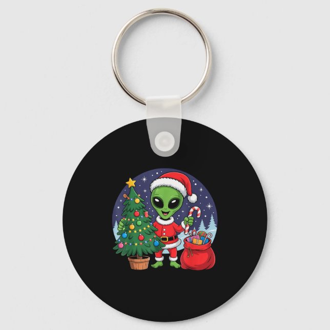 Cute Alien Christmas Tree Lights Xmas Holidays Win Key Ring (Front)
