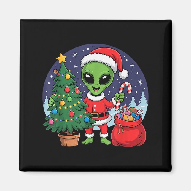 Cute Alien Christmas Tree Lights Xmas Holidays Win Magnet (Front)