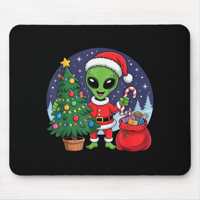 Cute Alien Christmas Tree Lights Xmas Holidays Win Mouse Mat (Front)
