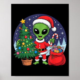 Cute Alien Christmas Tree Lights Xmas Holidays Win Poster