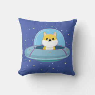 cute alien dog flying alien saucer cushion