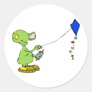 Cute Alien Flying Kite Classic Round Sticker