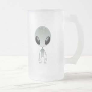 Cute Alien Frosted Glass Beer Mug