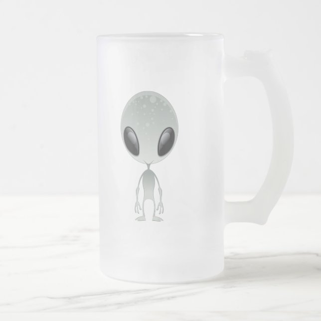 Cute Alien Frosted Glass Beer Mug (Right)