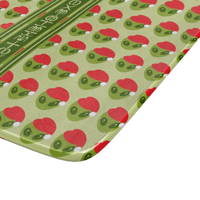Cute Alien in Santa Hat Motif Your Text in Glyphs Cutting Board (Corner)