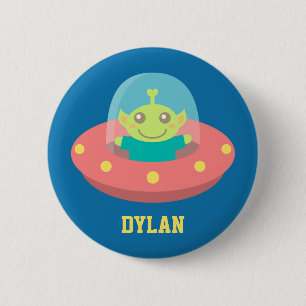 Cute Alien in Spaceship, Outer Space 6 Cm Round Badge