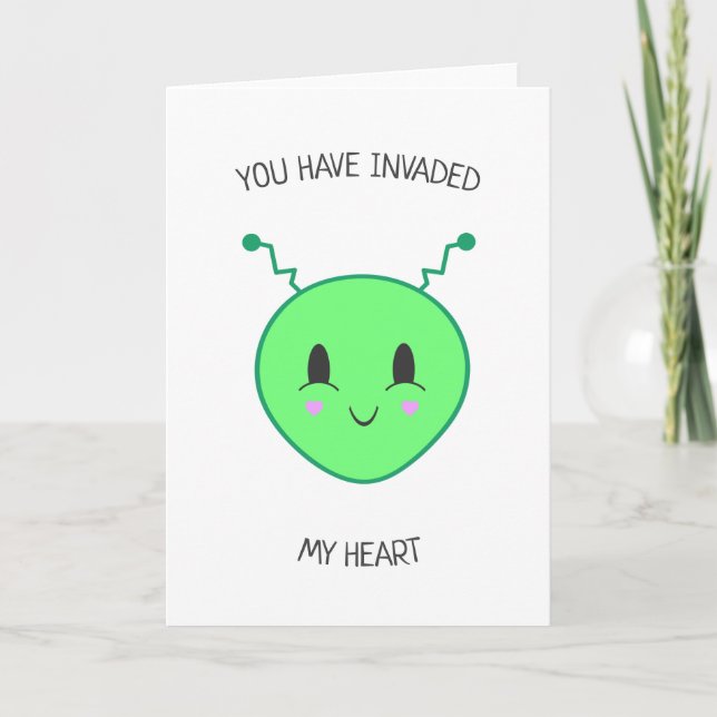 Cute Alien Invasion Kawaii Valentine's Day Card (Front)