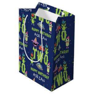 Cute Alien Monster Space Kids Birthday Name Age Medium Gift Bag