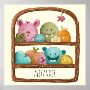 Cute Alien Monster Toys Personalised Kids Room Poster
