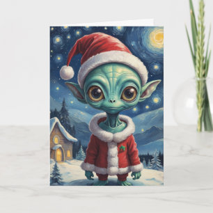 Cute Alien Retro Starry Night Personalised Card