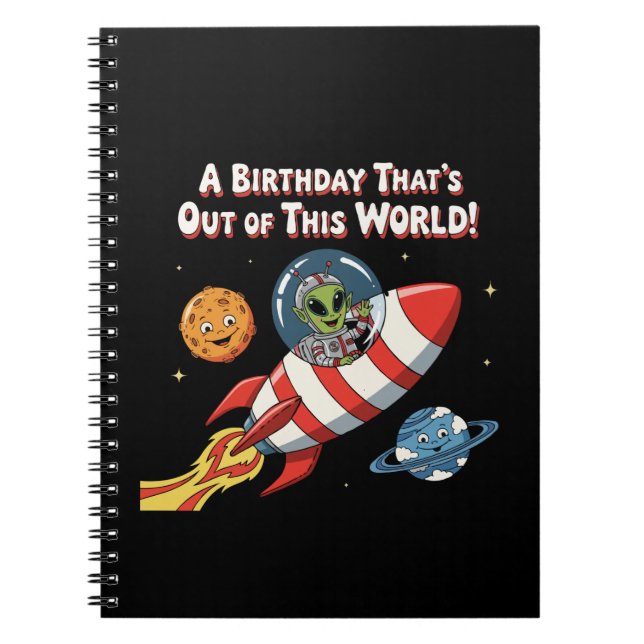 Cute Alien Rocket Ship | Out of This World Space  Notebook (Front)