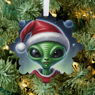 Cute Alien Santa Claus Tree Decoration Card
