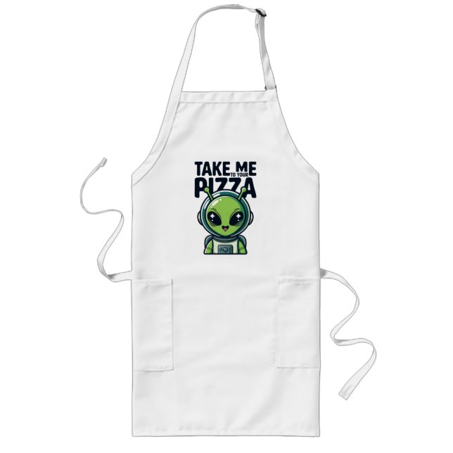 Cute Alien Take Me to Your Pizza Astronaut  Long Apron (Front)