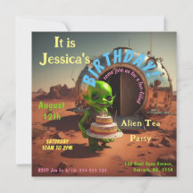 Cute Alien with Birthday Cake Invite