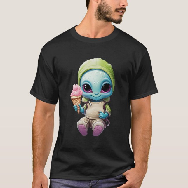 Cute Alien With Soft Ice Intergalactic Dessert Des T-Shirt (Front)