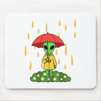 Cute Alien With Umbrella Kawaii Space Character Mouse Mat