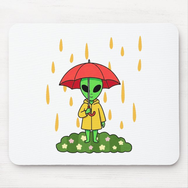 Cute Alien With Umbrella Kawaii Space Character Mouse Mat (Front)
