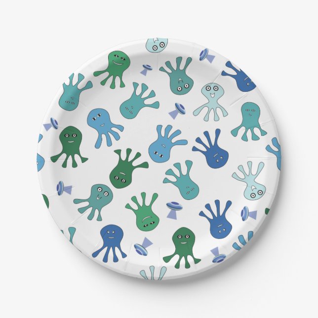 Cute Aliens Birthday Party Paper Plate (Front)