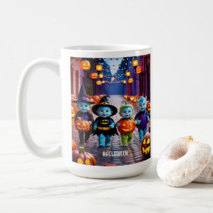 Cute Aliens Trick or Treaters Halloween Scene Coffee Mug