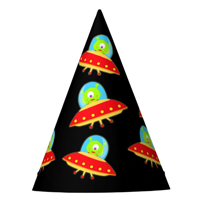 Cute Aliens UFO Birthday Party Party Hat (Front)