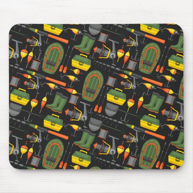 Cute All Necessary Fishing Elements Mouse Mat (Front)